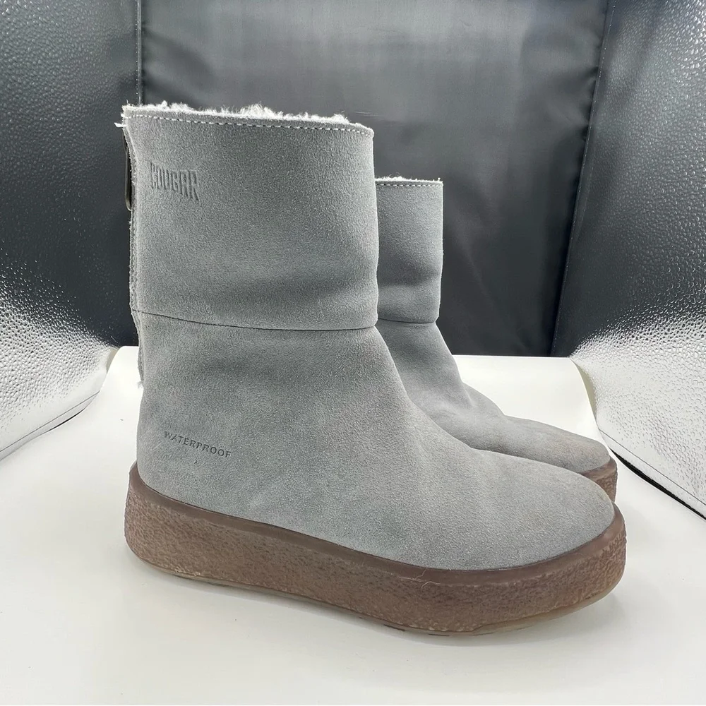 Free‎ People x Cougar Waterproof Gray Blue Leather Fur Shearling Ankle Boots 8